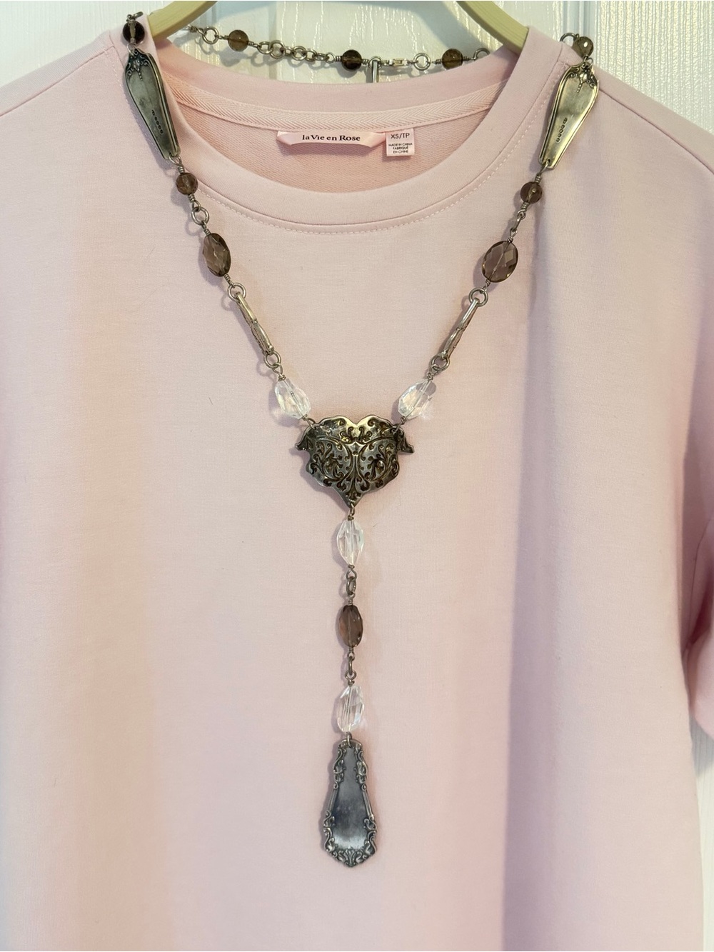 Lady Forge stail Vintage-Style Silver 925  Filigree & Clear Bead Y-Necklace.